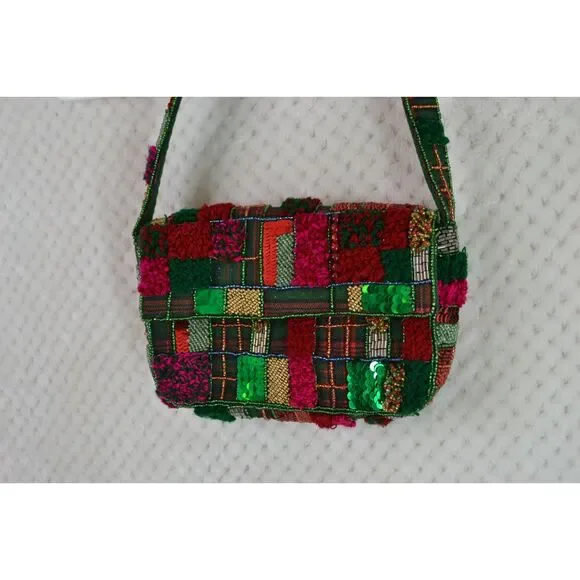 Anthropologie The Fiona Beaded Bag Holiday Plaid Edition - Picture 3 of 16